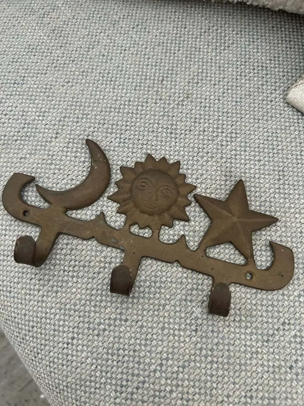 Vintage Brass Celestial Sun Moon and Star Wall Hook Hanger